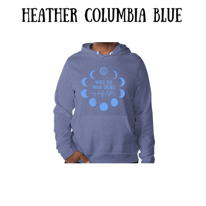 when the moon speaks - sponge fleece hoodie - blues, purples