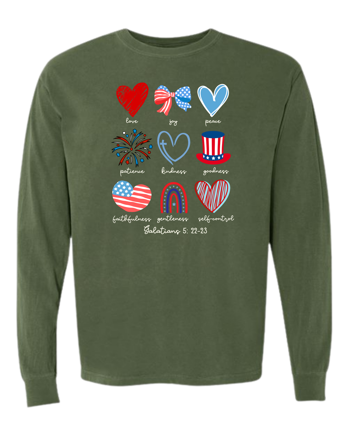Galatians 5 - Patriotic - Comfort Colors - Heavyweight Long Sleeve Tee - Blues & Greens