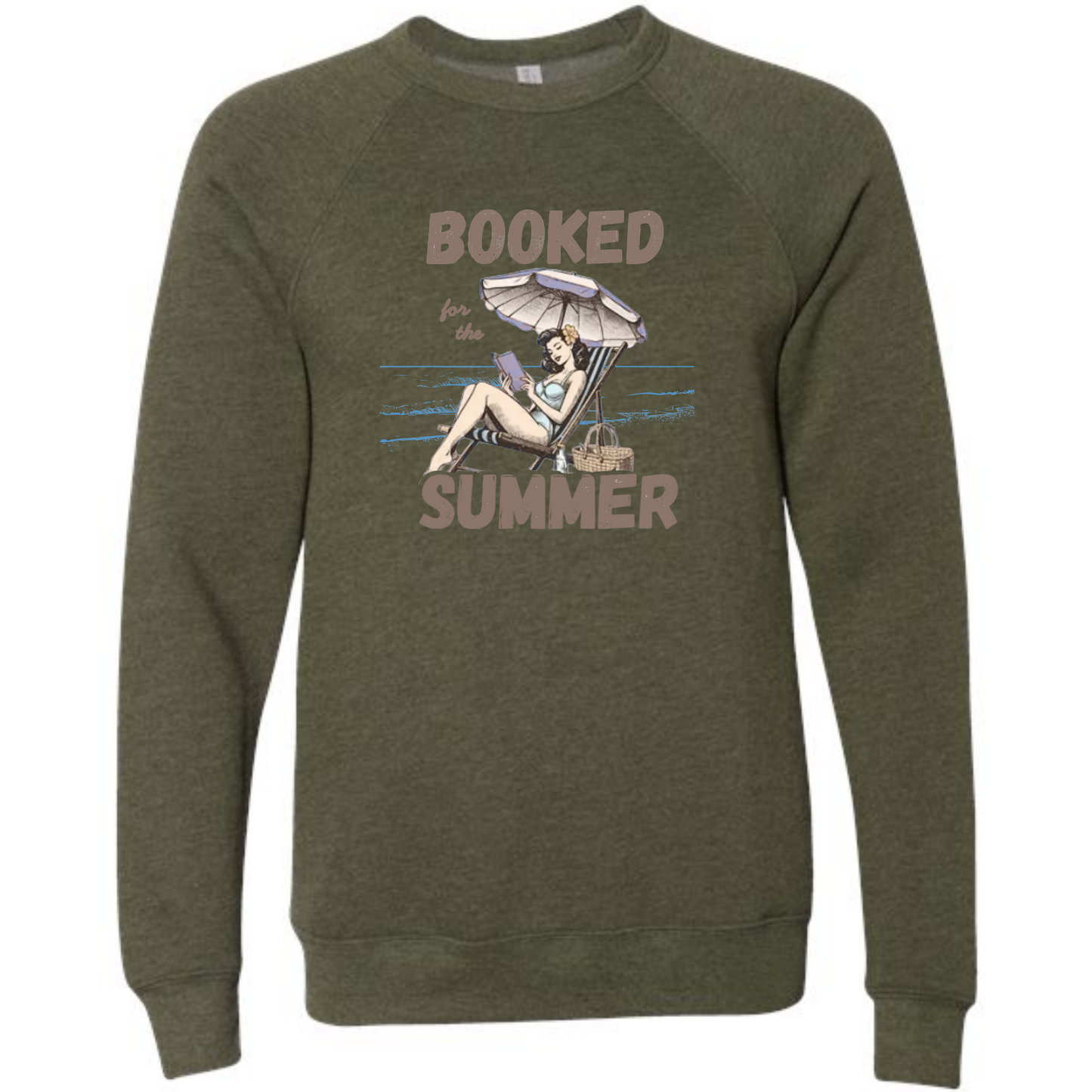 Booked for the Summer - Sponge Fleece Raglan Sweatshirt - Blues, Greens, Purple, and Black