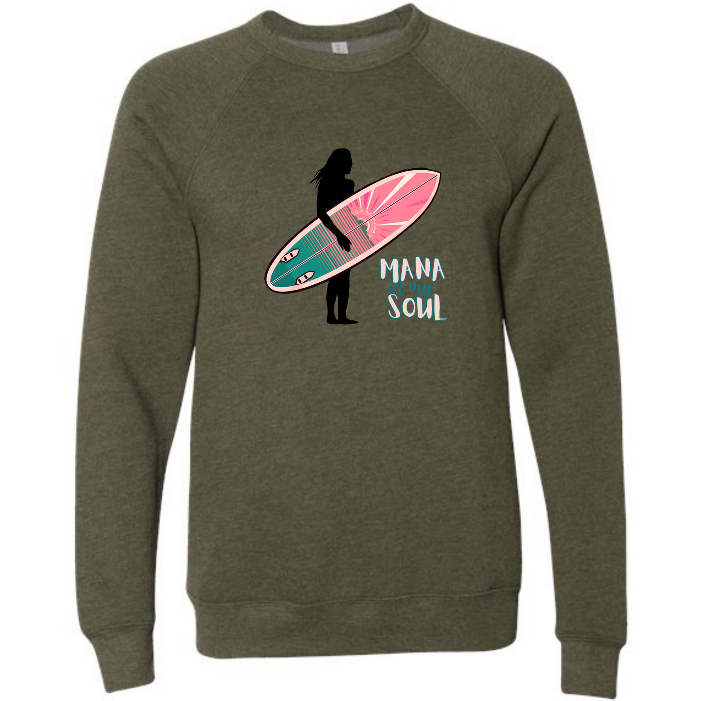 Mana in My Soul - Sponge Fleece Raglan Sweatshirt - Blues, Greens, Purple, and Black