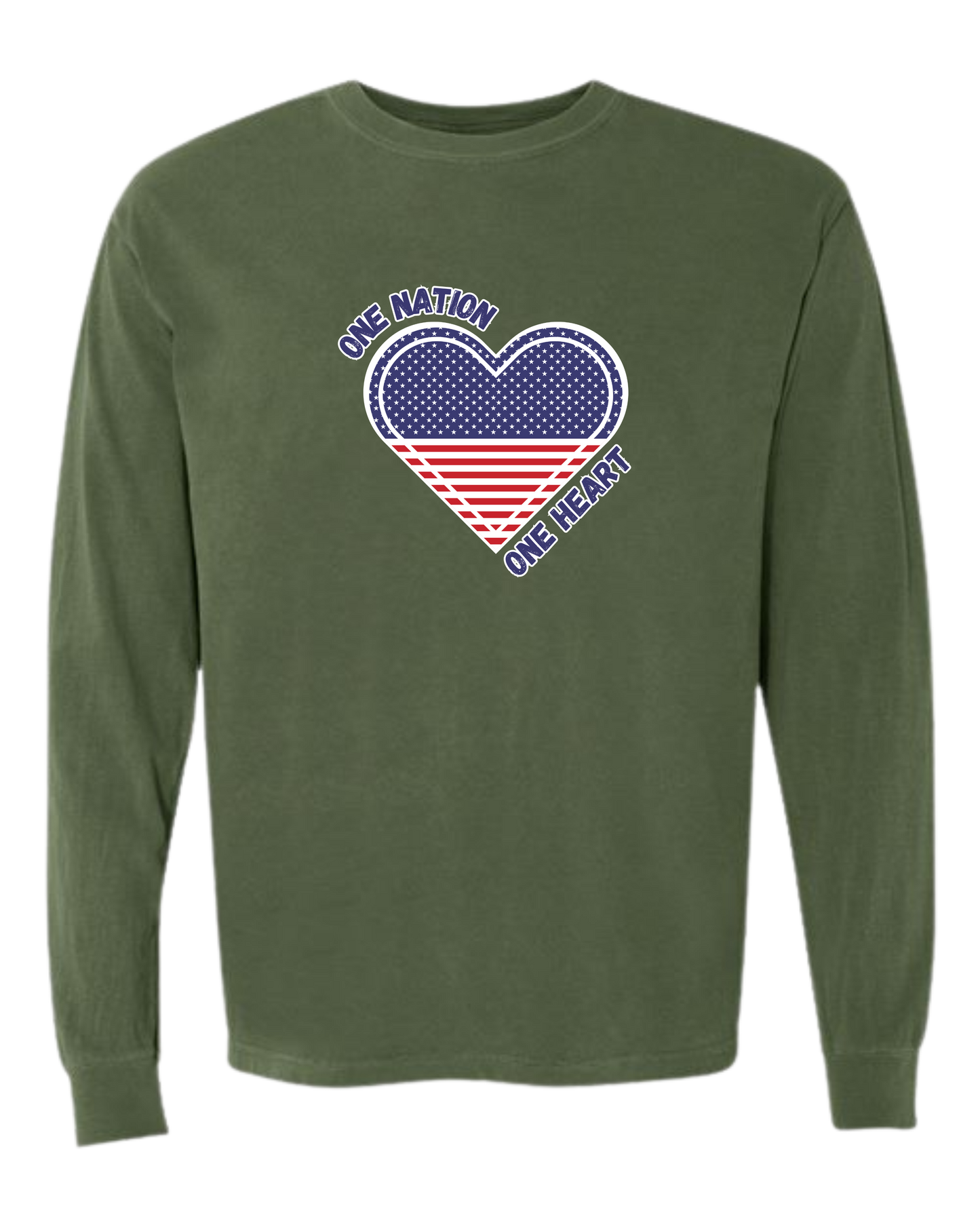 One Nation One Heart - Comfort Colors - Heavyweight Long Sleeve Tee - Blues & Greens