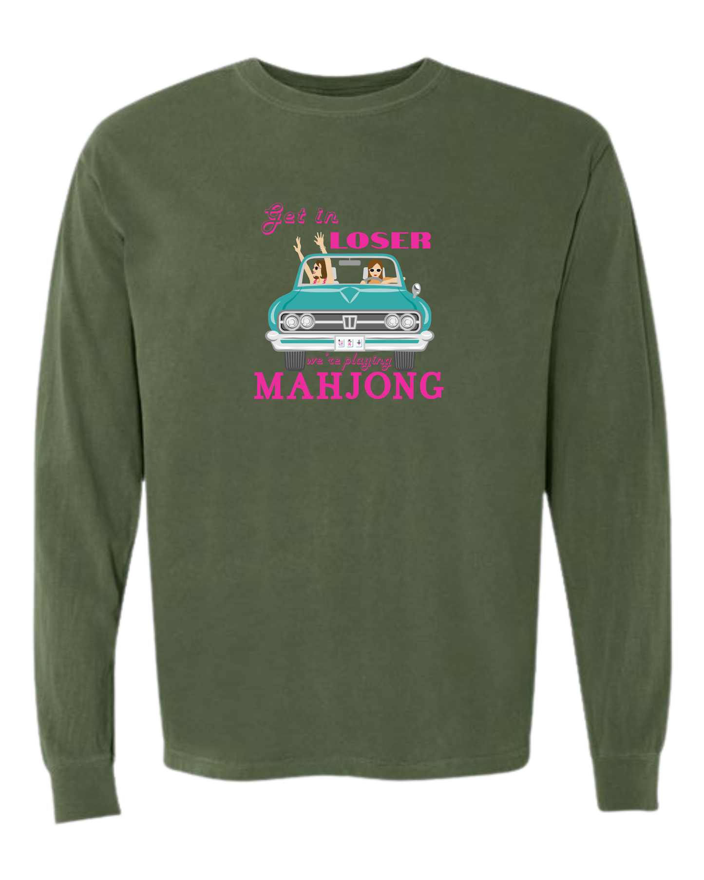 Get in Loser We're Playing Mahjong - Comfort Colors - Heavyweight Long Sleeve Tee - Blues & Greens