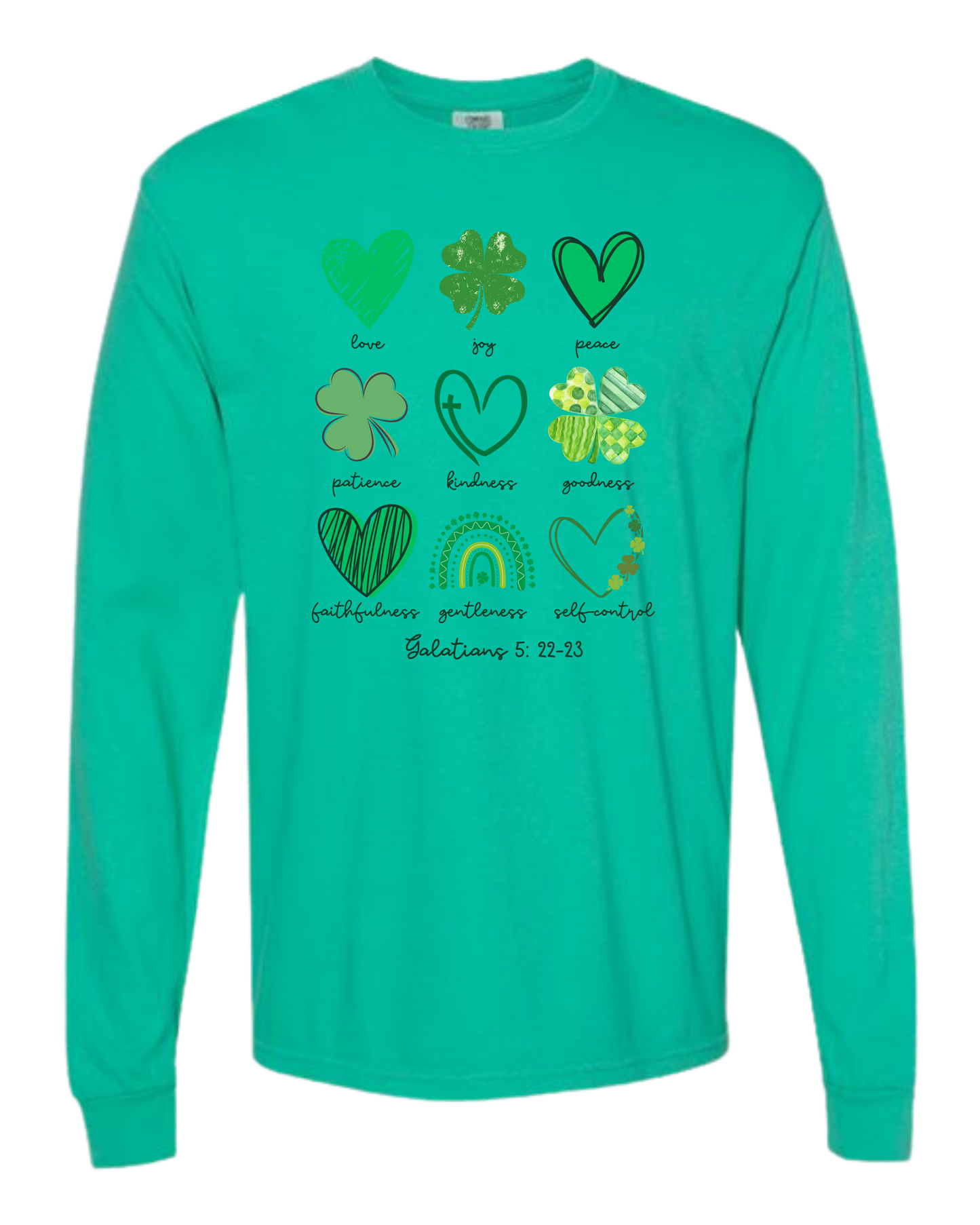 Galatians 5 - St Patrick's Day - Comfort Colors - Heavyweight Long Sleeve Tee - Blues & Greens