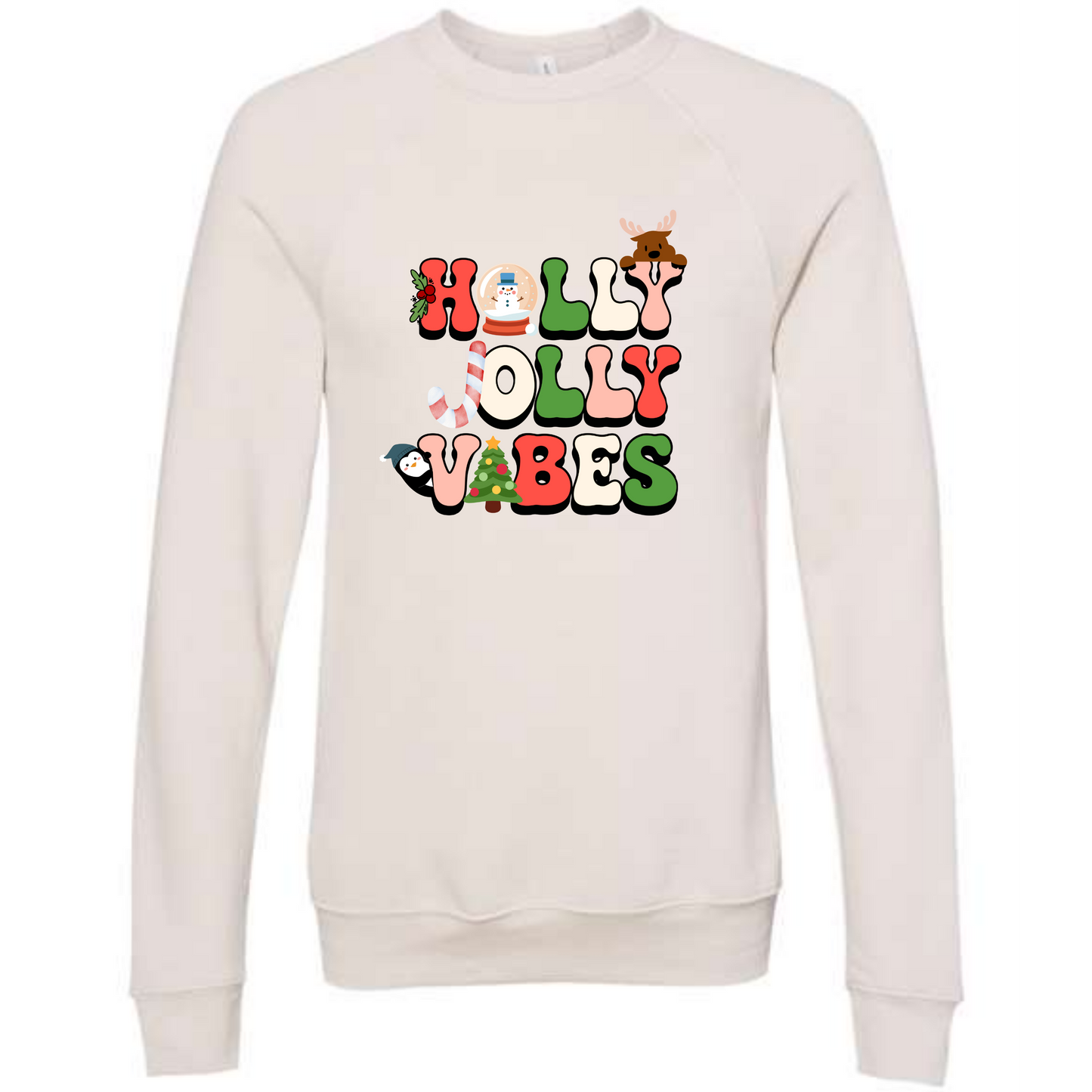 Holly Jolly Vibes - Sponge Fleece Raglan Sweatshirt - Greens, Neutrals
