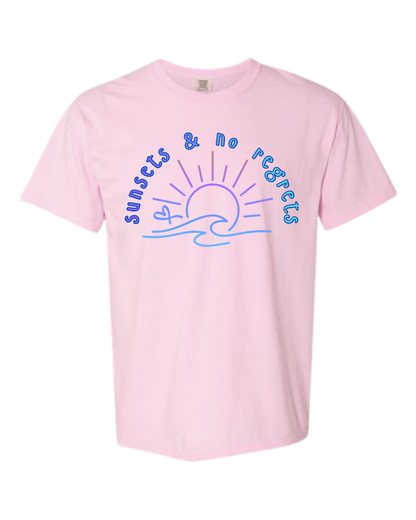 Sunsets & No Regrets - Comfort Colors - Heavyweight Unisex Tee - Pinks & Purples
