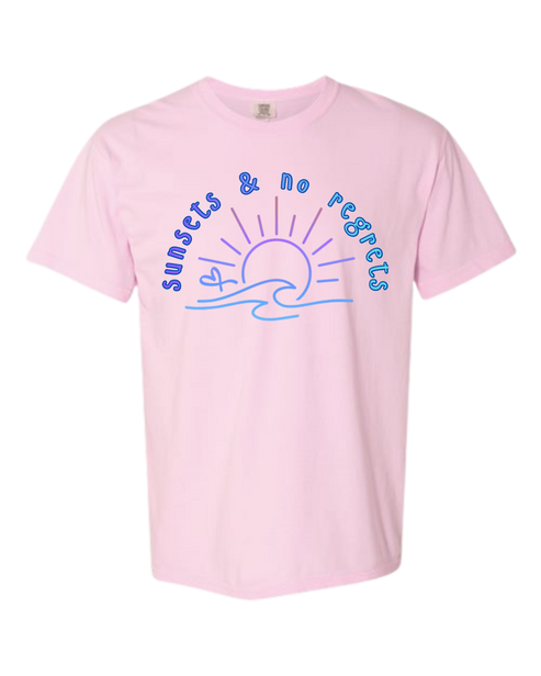Sunsets & No Regrets - Comfort Colors - Heavyweight Unisex Tee - Pinks & Purples