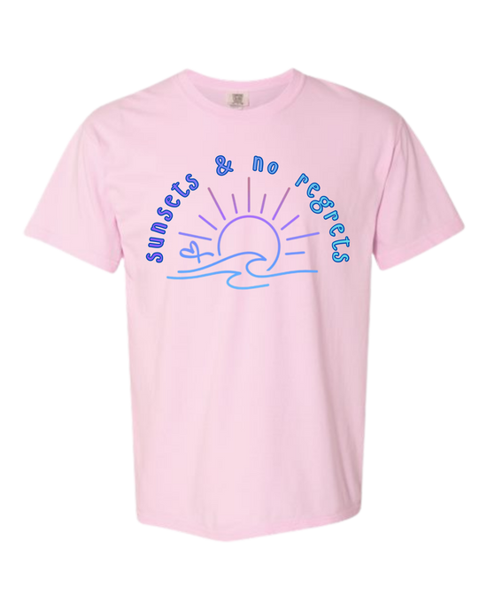 Sunsets & No Regrets - Comfort Colors - Heavyweight Unisex Tee - Pinks & Purples