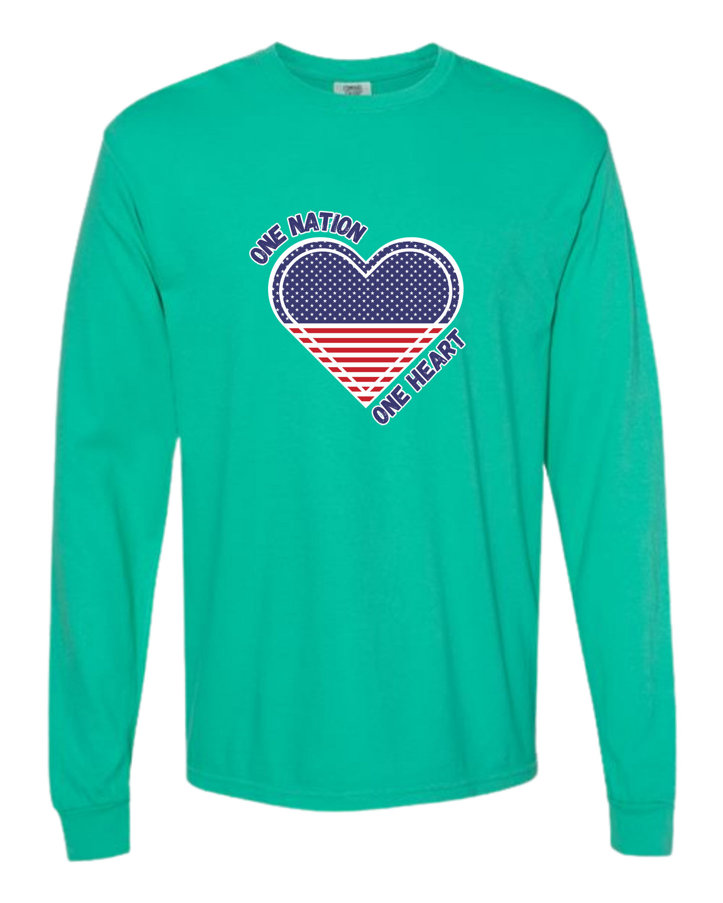 One Nation One Heart - Comfort Colors - Heavyweight Long Sleeve Tee - Blues & Greens