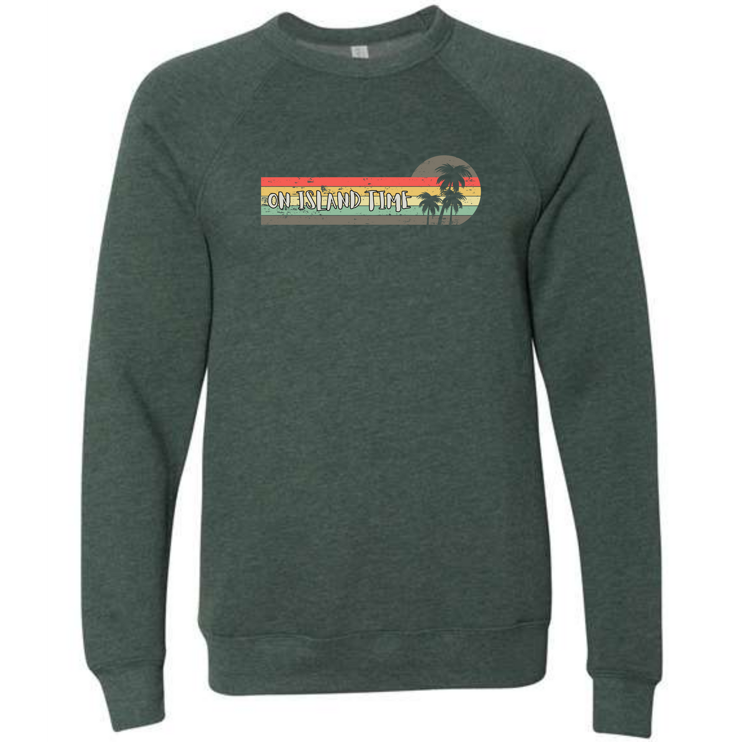 On Island Time - Sponge Fleece Raglan Sweatshirt - Blues, Greens, Purple, and Black