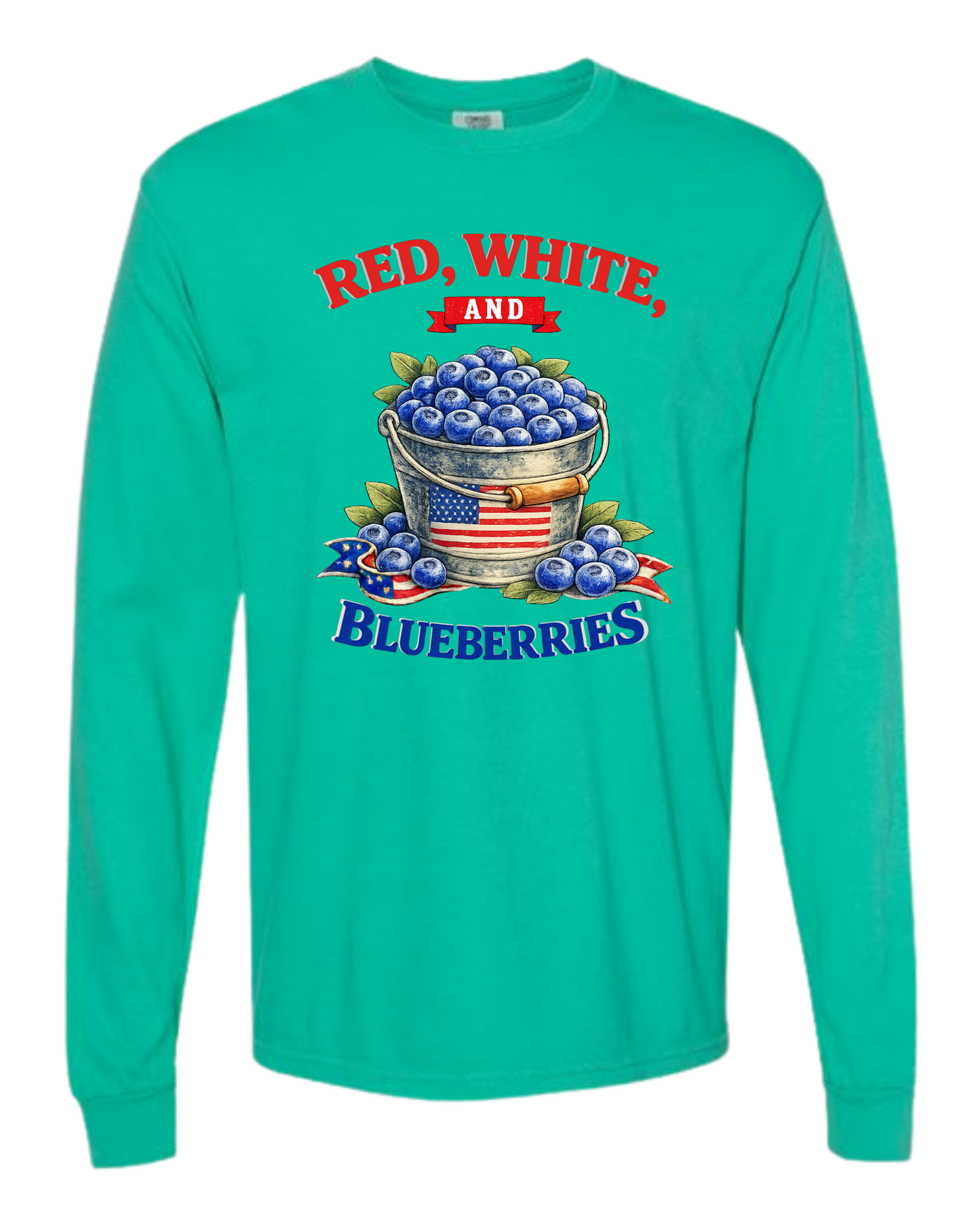 Red, White, And Blueberries - Comfort Colors - Heavyweight Long Sleeve Tee - Blues & Greens