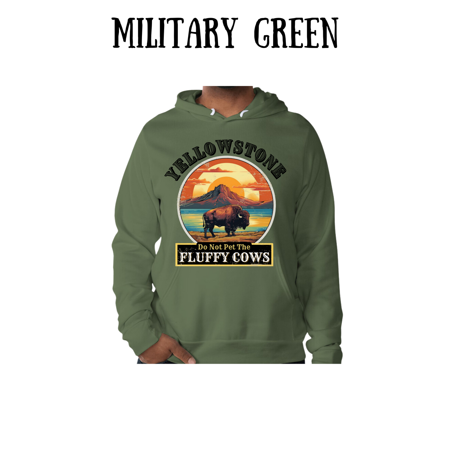 CP - Yellowstone: Fluffy Cows - Sponge Fleece Hoodie - Greens, Neutrals