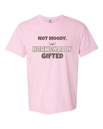 Not Moody. (just) Hormonally Gifted - Comfort Colors - Heavyweight Unisex Tee - Pinks & Purples