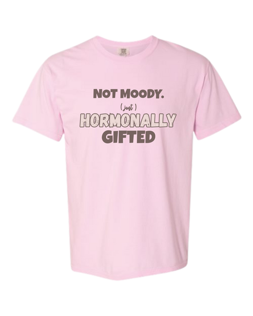 Not Moody. (just) Hormonally Gifted - Comfort Colors - Heavyweight Unisex Tee - Pinks & Purples