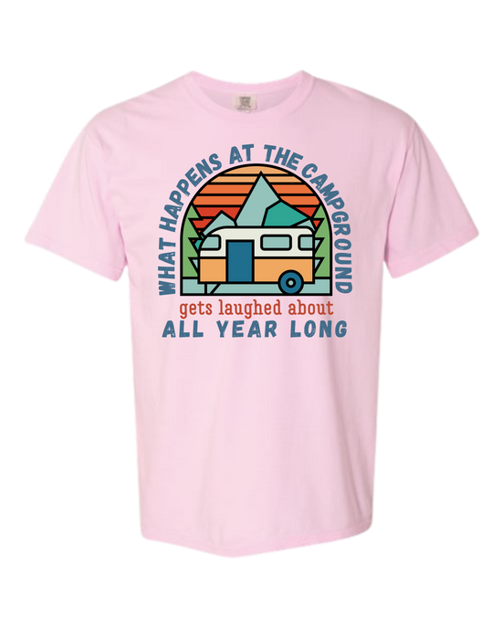 What Happens At The Campground - Comfort Colors - Heavyweight Unisex Tee - Pinks & Purples