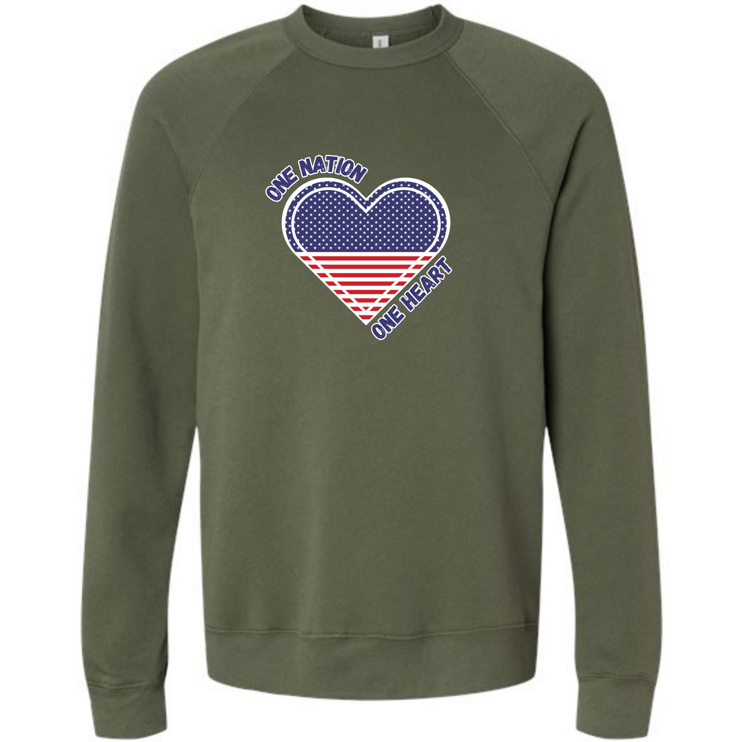 One Nation One Heart - Sponge Fleece Raglan Sweatshirt - Blues, Greens, Purple, and Black