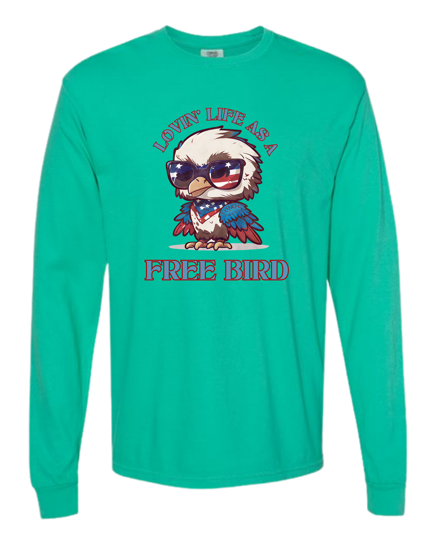 Lovin' Life as a Free Bird - Comfort Colors - Heavyweight Long Sleeve Tee - Blues & Greens