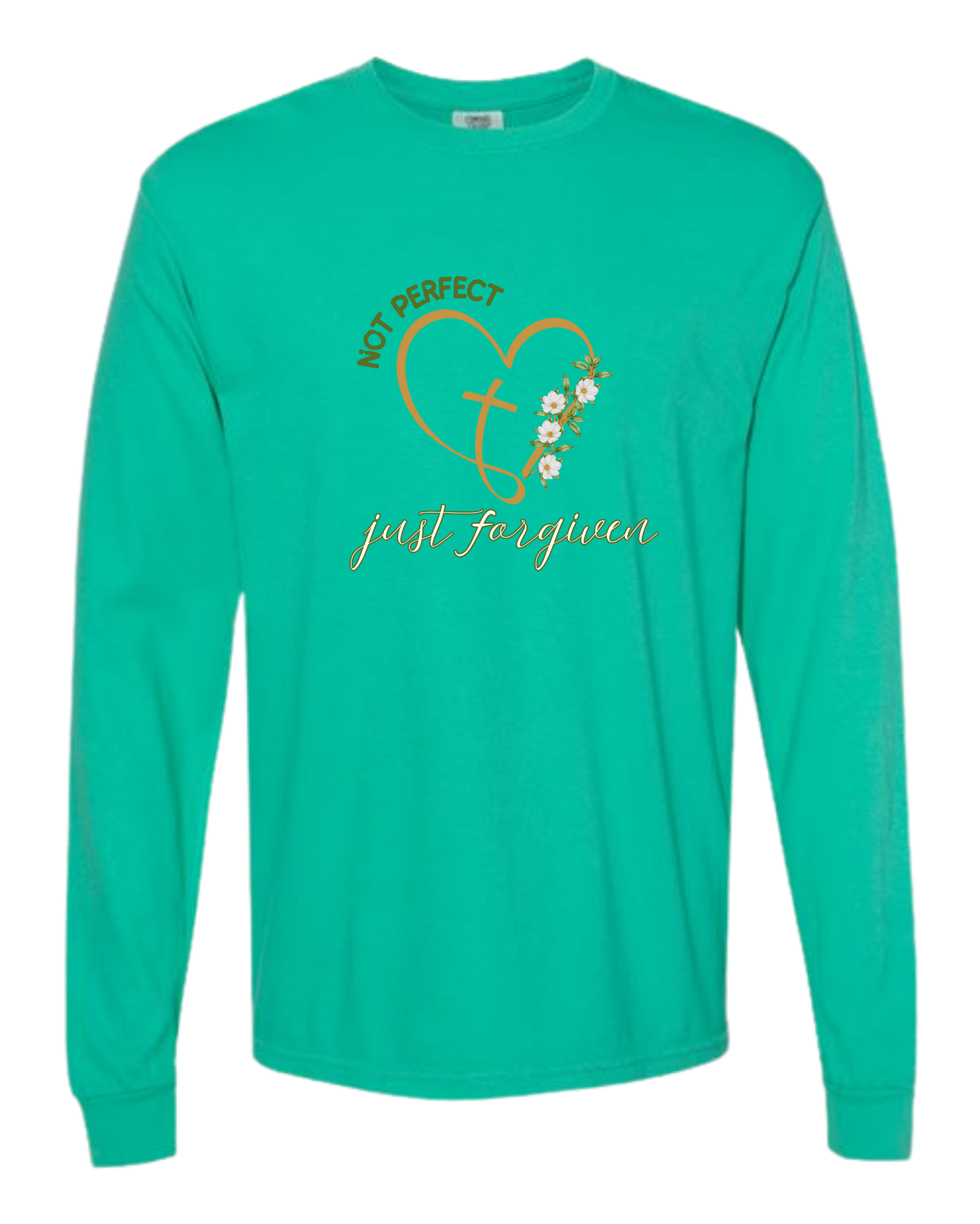 Not Perfect Just Forgiven - Comfort Colors - Heavyweight Long Sleeve Tee - Blues & Greens