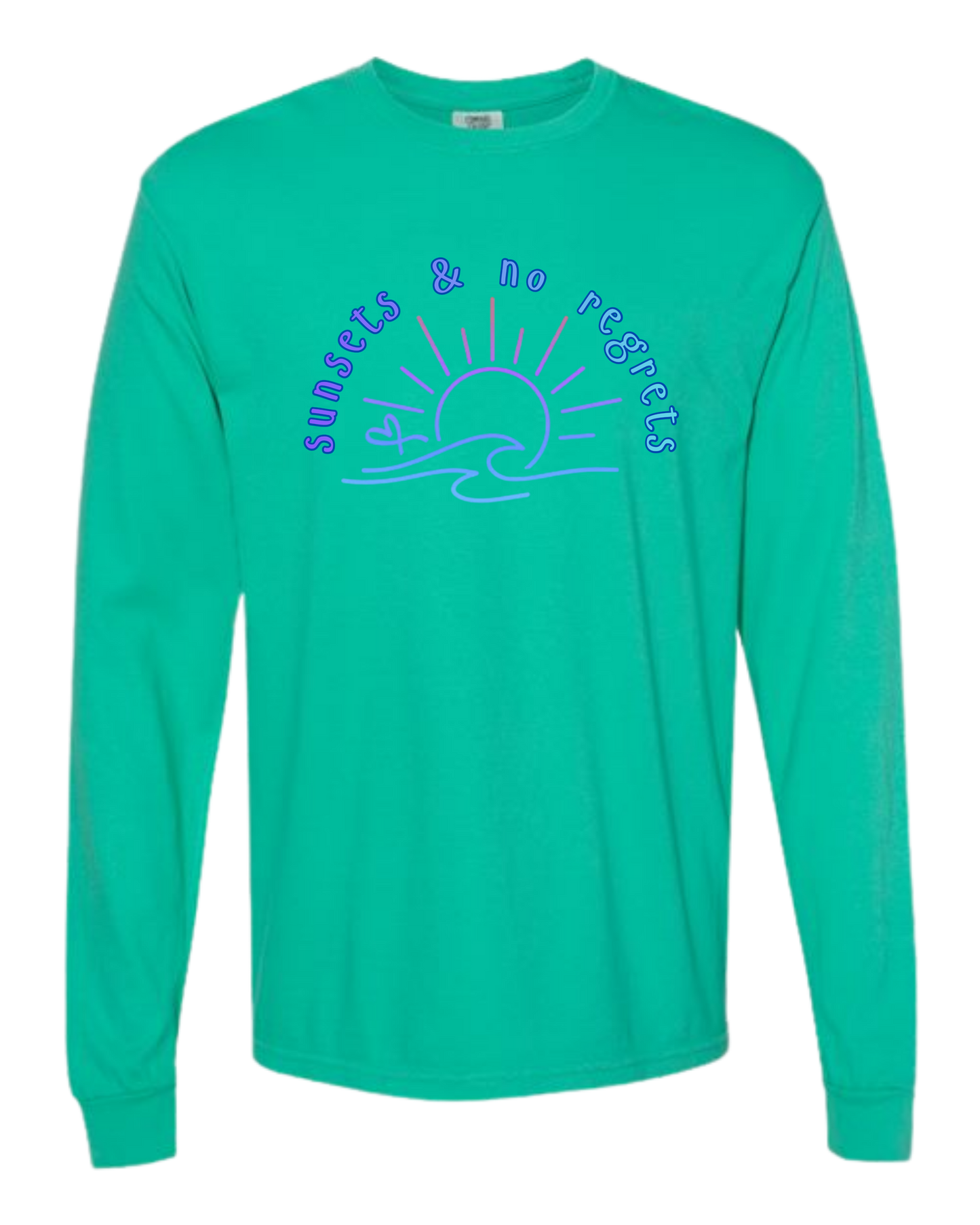 Sunsets & No Regrets - Comfort Colors - Heavyweight Long Sleeve Tee - Blues & Greens