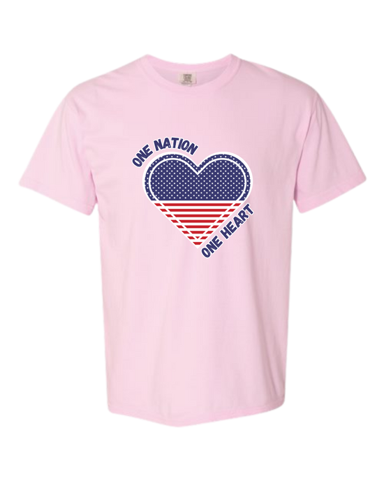 One Nation One Heart - Comfort Colors - Heavyweight Unisex Tee - Pinks & Purples