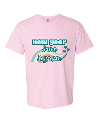 New Year Same Sarcasm - Comfort Colors - Heavyweight Unisex Tee - Pinks & Purples