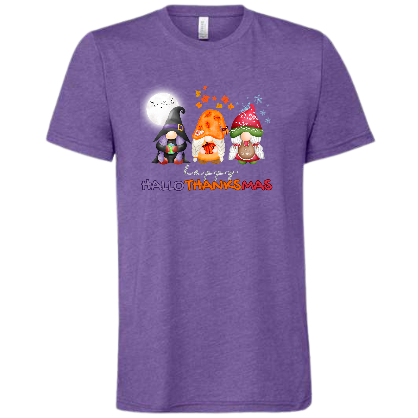 Happy HalloThanksMas Gnomes - Unisex Tee - Purples