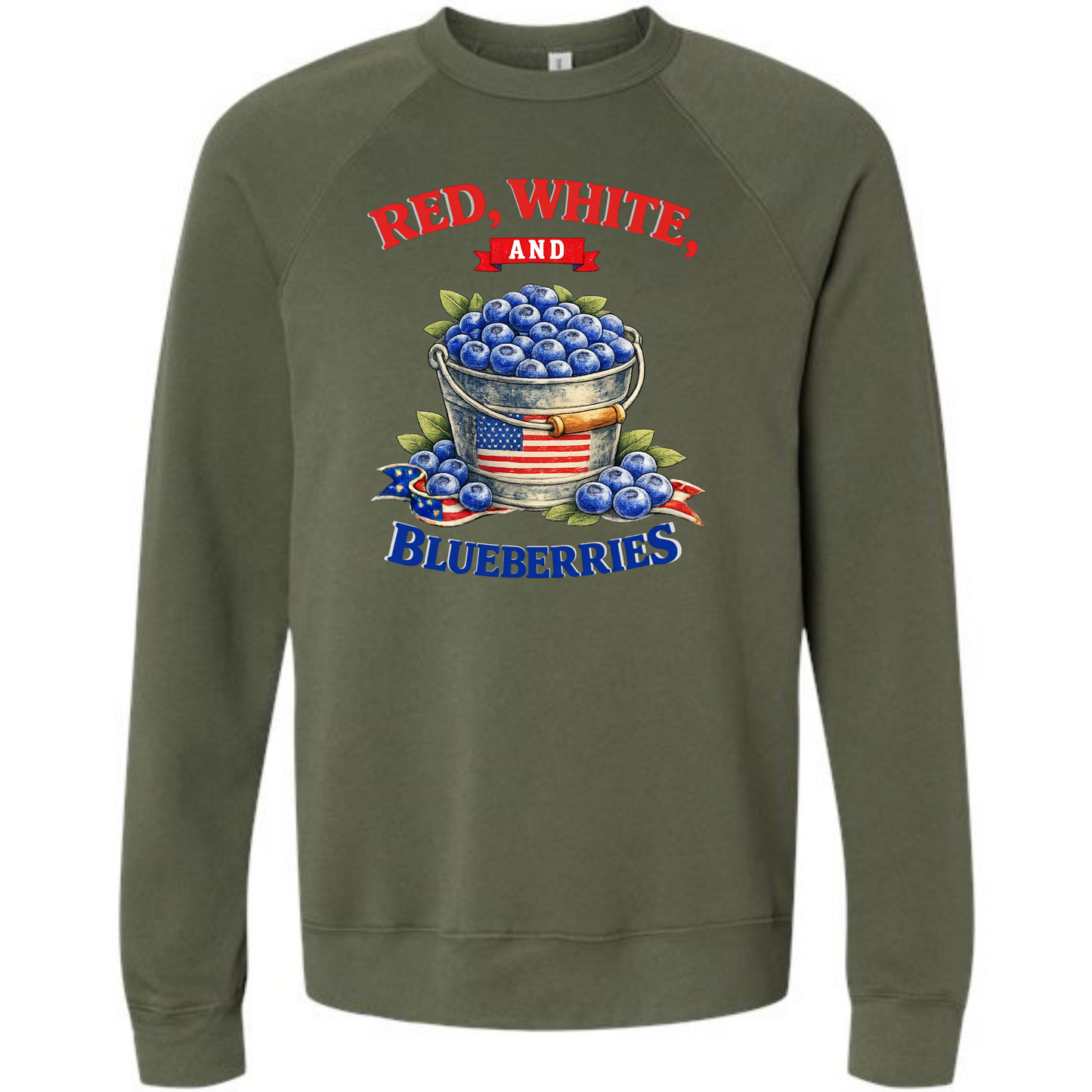Red, White, And Blueberries - Sponge Fleece Raglan Sweatshirt - Blues, Greens, Purple, and Black