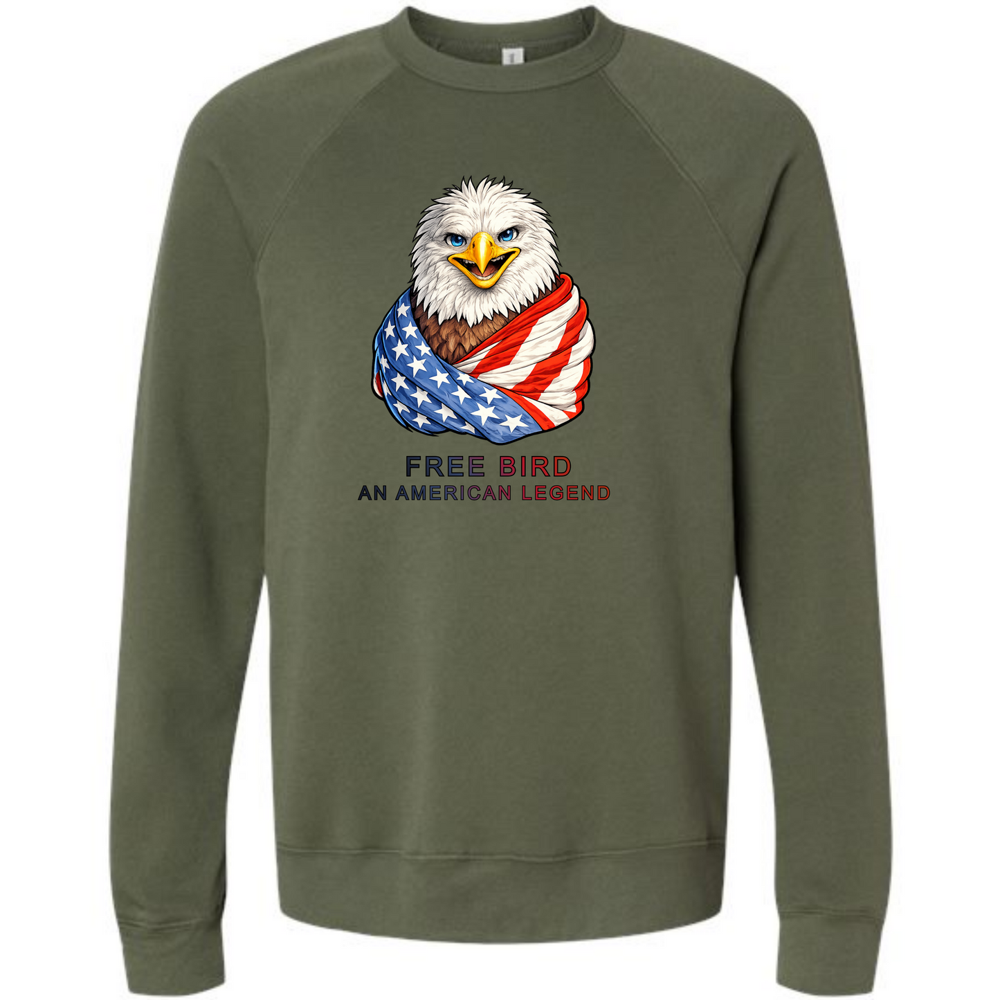 Free Bird An American Legend - Sponge Fleece Raglan Sweatshirt - Blues, Greens, Purple, and Black