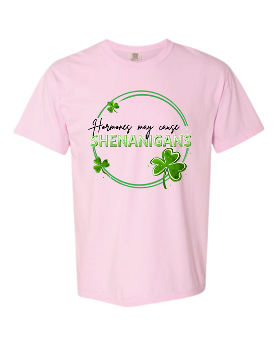 Hormones May Cause Shenanigans - Comfort Colors - Heavyweight Unisex Tee - Pinks & Purples