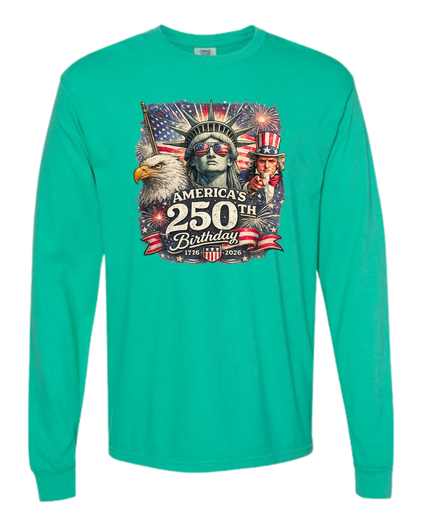 America's 250th Birthday - Comfort Colors - Heavyweight Long Sleeve Tee - Blues & Greens