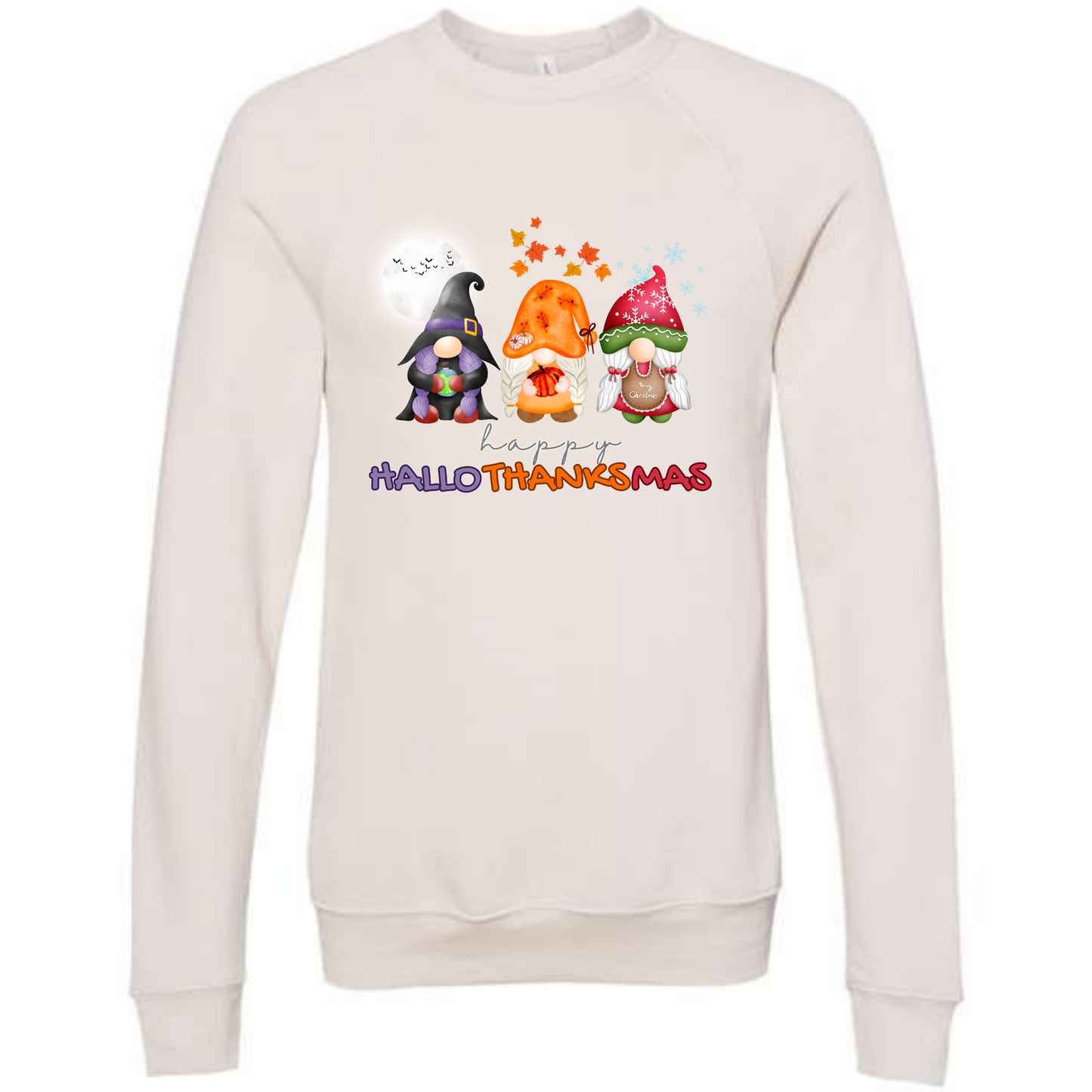 Happy Hallothanksmas Gnomes- Sponge Fleece Raglan Sweatshirt - Greens, Neutrals