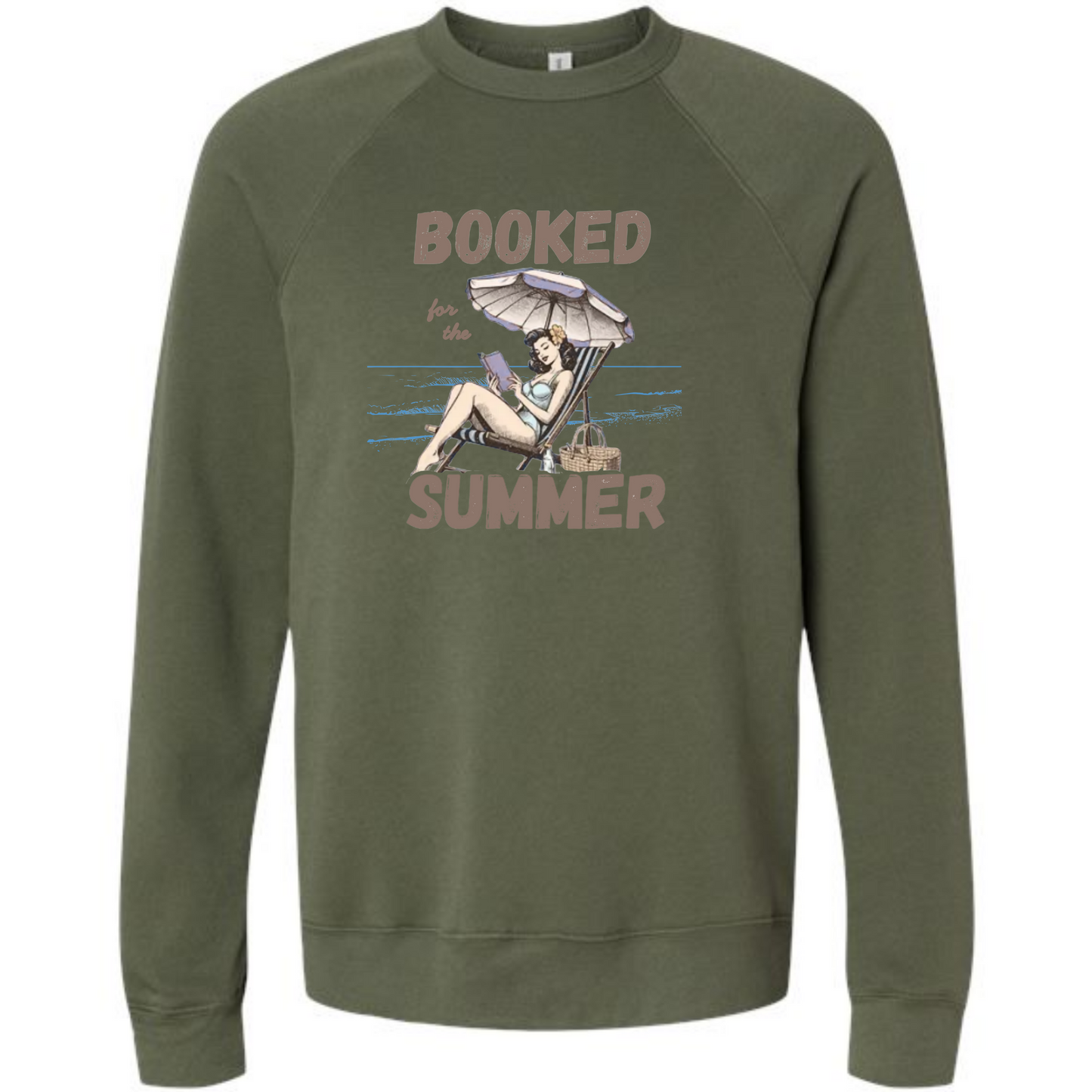 Booked for the Summer - Sponge Fleece Raglan Sweatshirt - Blues, Greens, Purple, and Black
