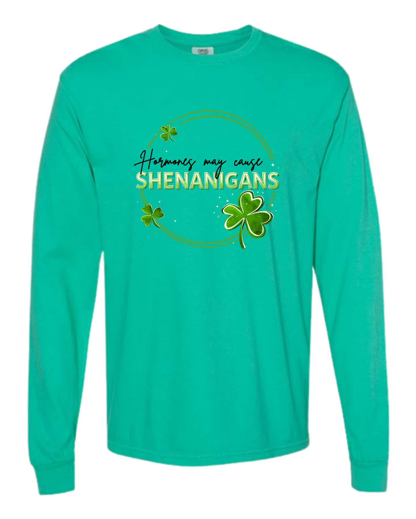 Hormones May Cause Shenanigans - Comfort Colors - Heavyweight Long Sleeve Tee - Blues & Greens