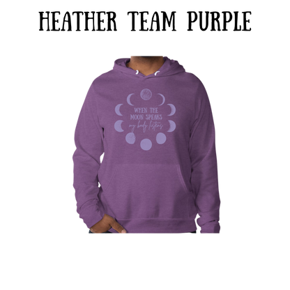 when the moon speaks - sponge fleece hoodie - blues, purples