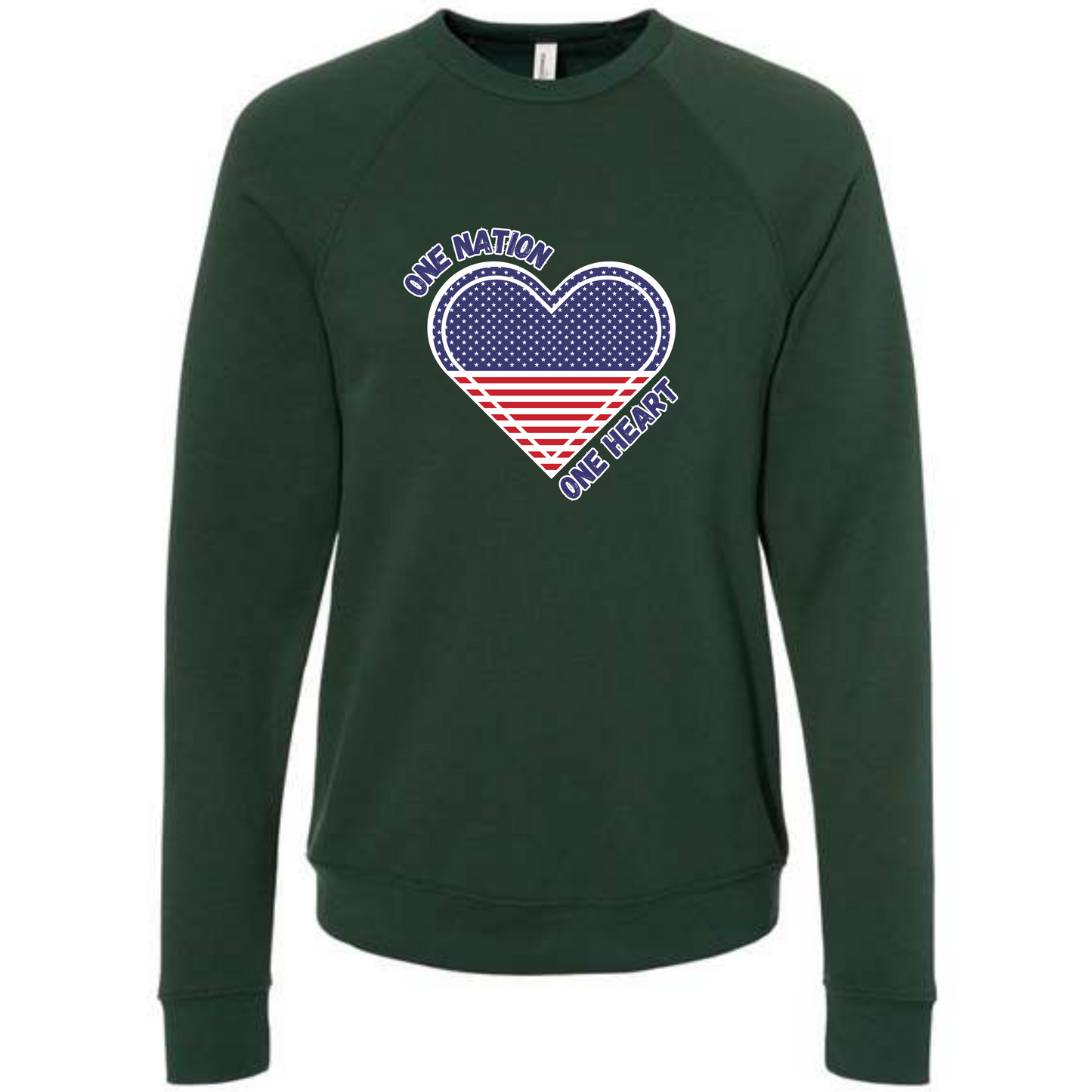 One Nation One Heart - Sponge Fleece Raglan Sweatshirt - Blues, Greens, Purple, and Black