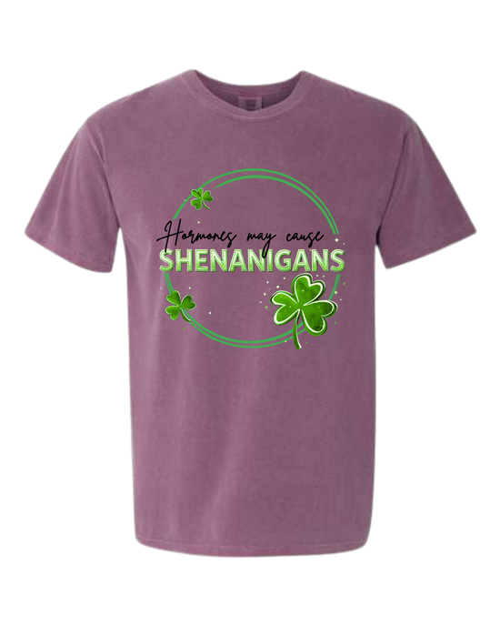 Hormones May Cause Shenanigans - Comfort Colors - Heavyweight Unisex Tee - Pinks & Purples