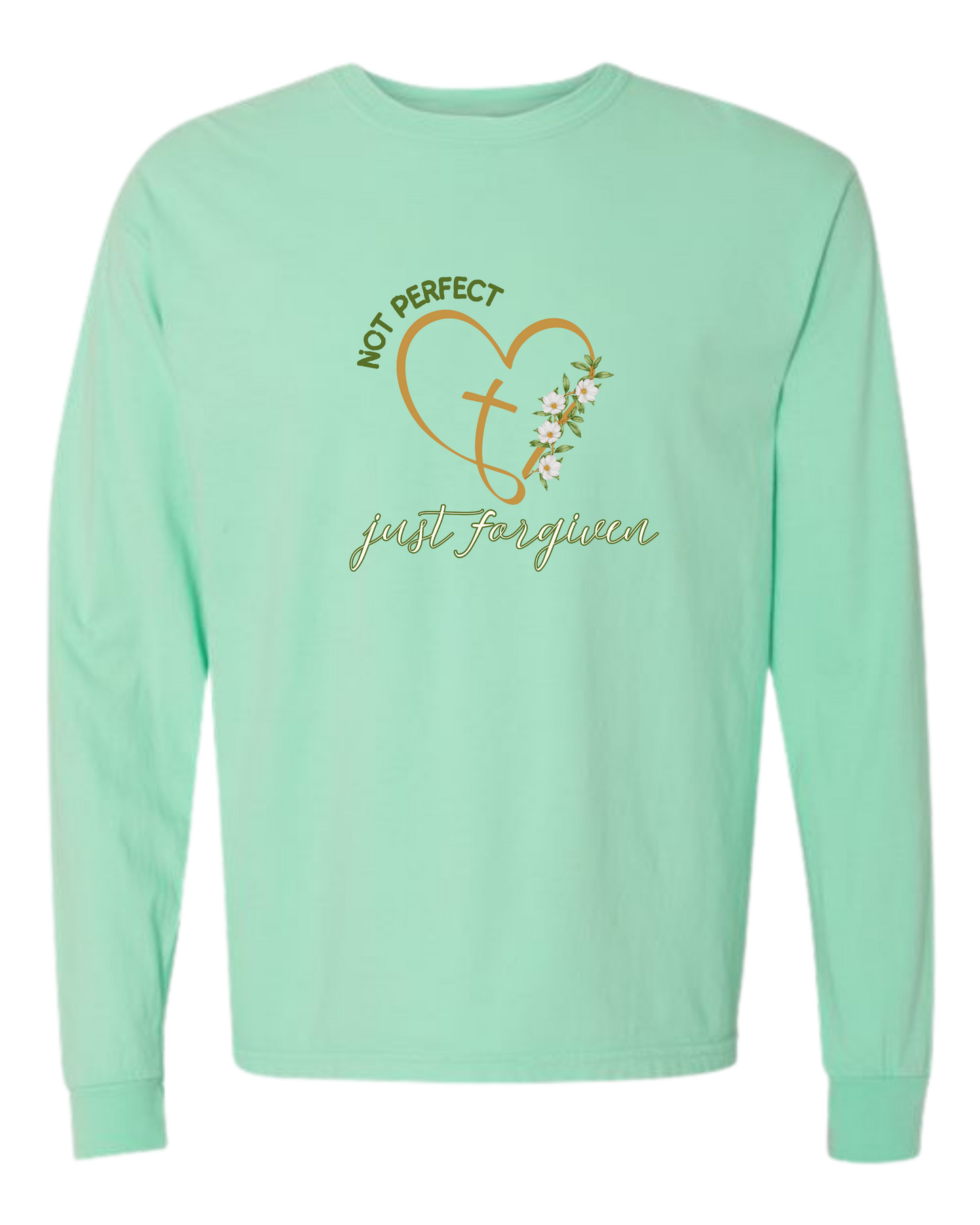 Not Perfect Just Forgiven - Comfort Colors - Heavyweight Long Sleeve Tee - Blues & Greens