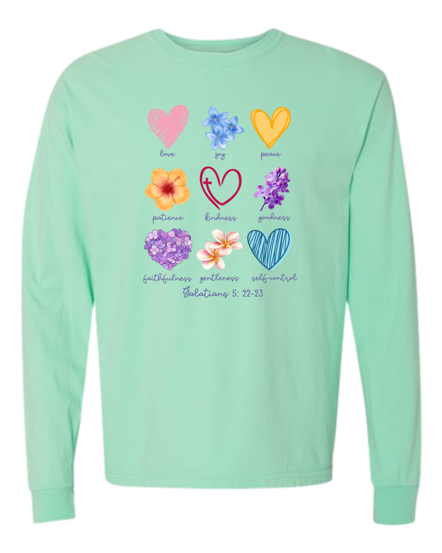 Galatians 5 - Spring - Comfort Colors - Heavyweight Long Sleeve Tee - Blues & Greens