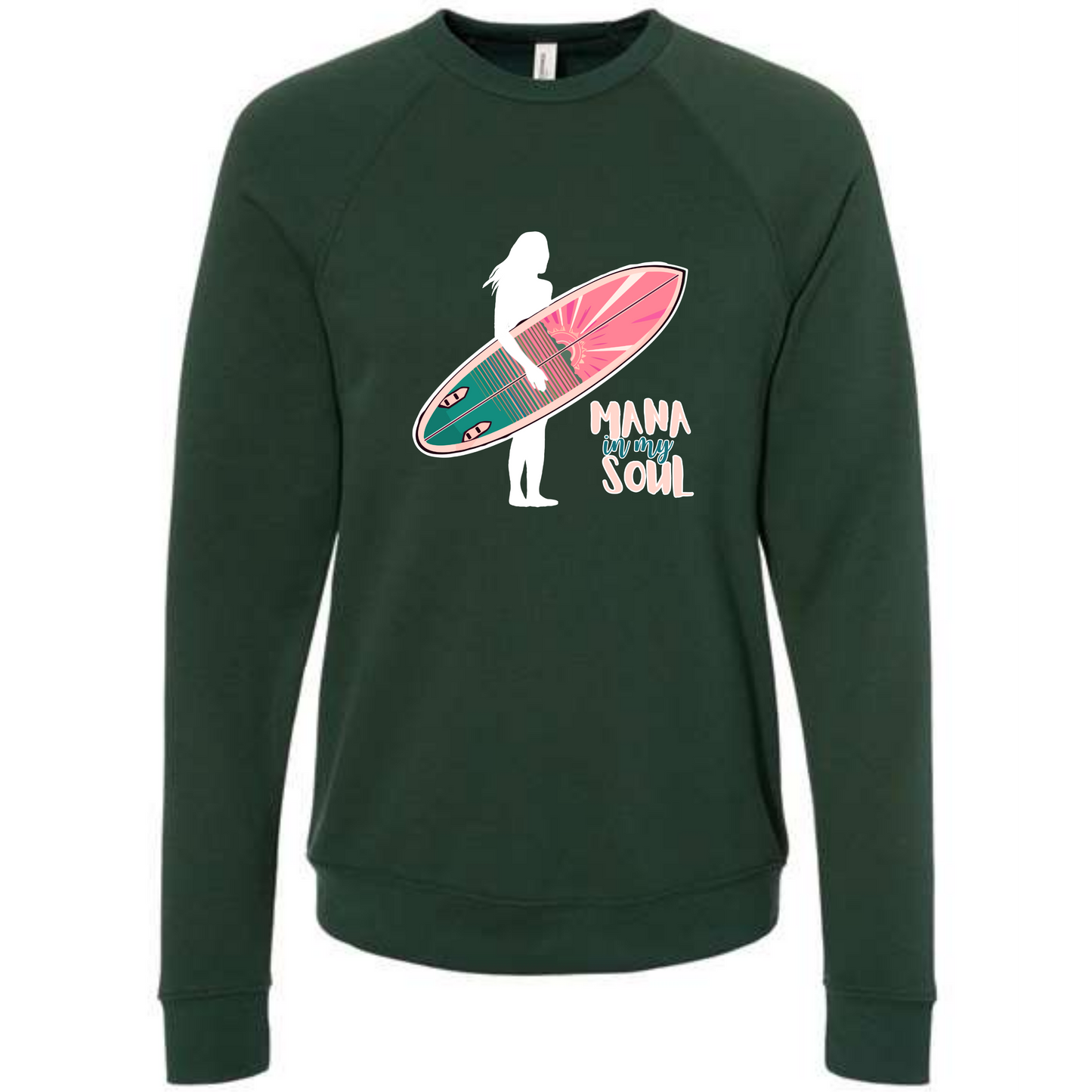 Mana in My Soul - Sponge Fleece Raglan Sweatshirt - Blues, Greens, Purple, and Black
