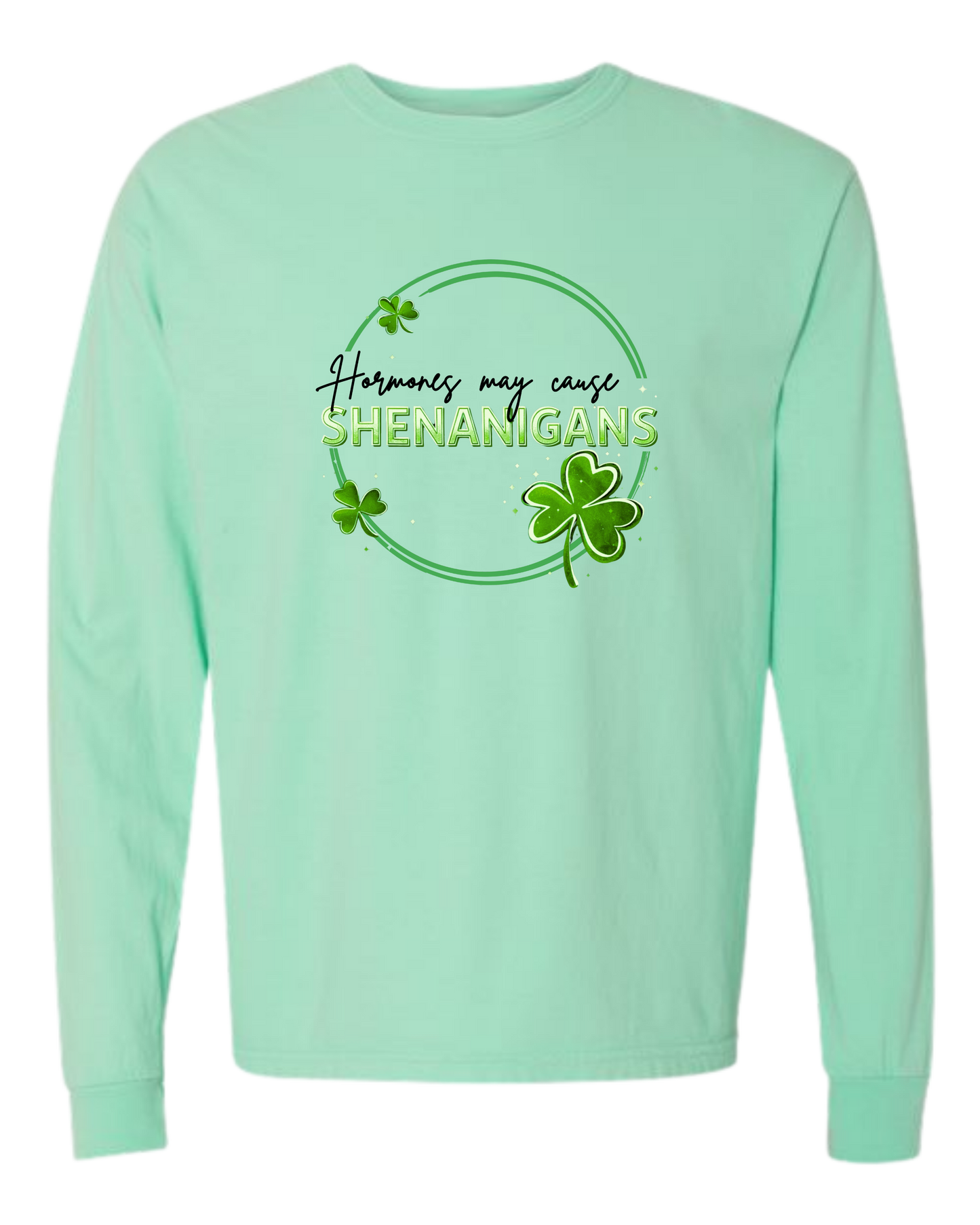 Hormones May Cause Shenanigans - Comfort Colors - Heavyweight Long Sleeve Tee - Blues & Greens