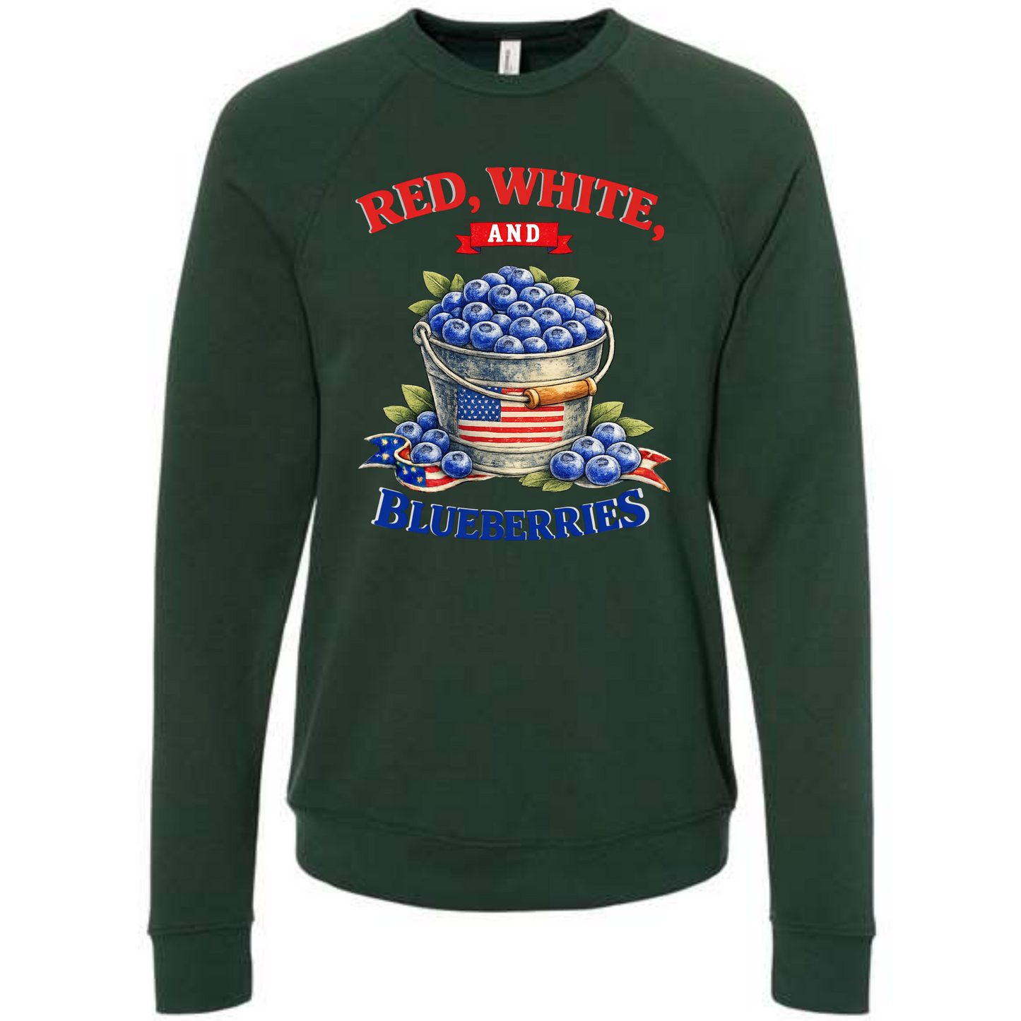 Red, White, And Blueberries - Sponge Fleece Raglan Sweatshirt - Blues, Greens, Purple, and Black