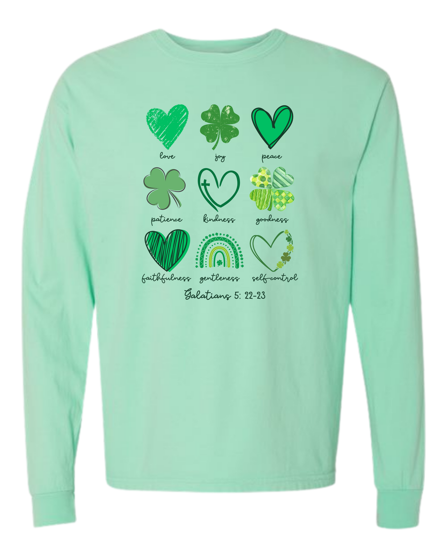 Galatians 5 - St Patrick's Day - Comfort Colors - Heavyweight Long Sleeve Tee - Blues & Greens