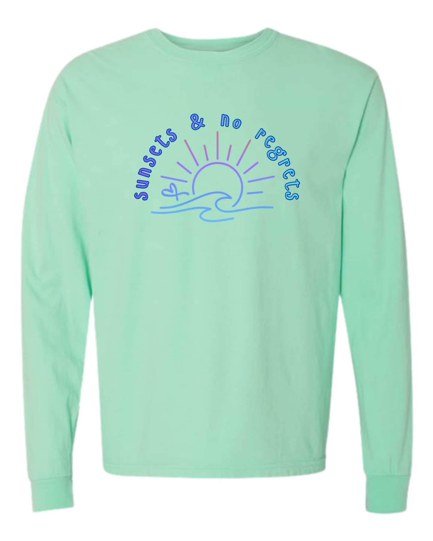 Sunsets & No Regrets - Comfort Colors - Heavyweight Long Sleeve Tee - Blues & Greens