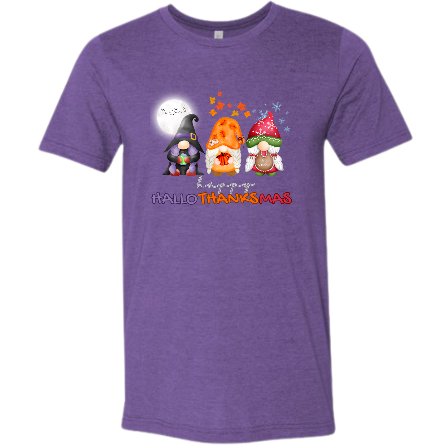 Happy HalloThanksMas Gnomes - Unisex Tee - Purples