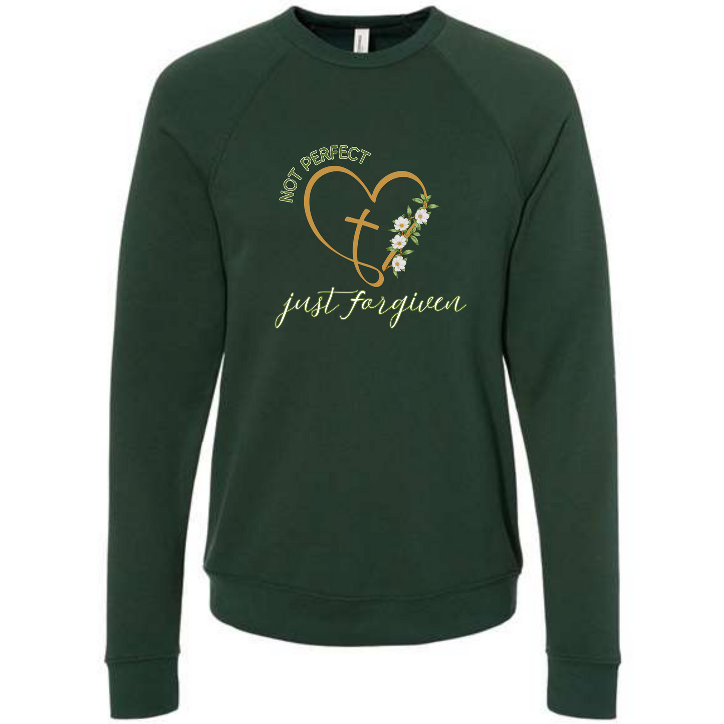 Not Perfect Just Forgiven - Sponge Fleece Raglan Sweatshirt - Blues, Greens, Purple, and Black