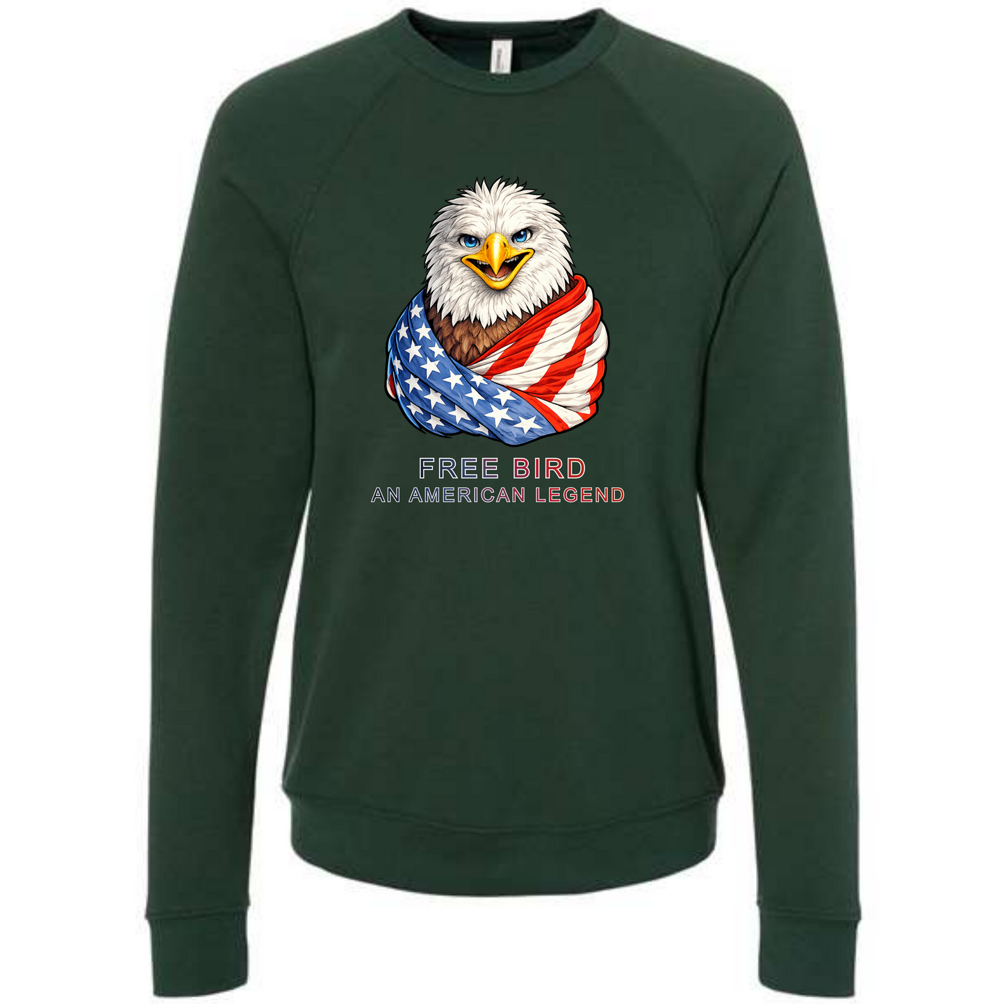 Free Bird An American Legend - Sponge Fleece Raglan Sweatshirt - Blues, Greens, Purple, and Black