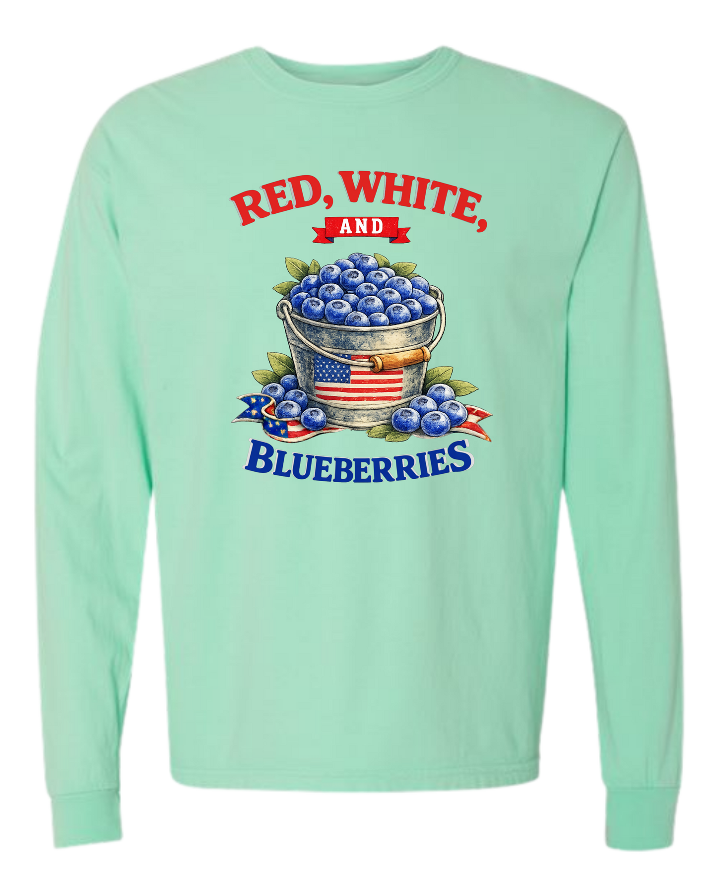 Red, White, And Blueberries - Comfort Colors - Heavyweight Long Sleeve Tee - Blues & Greens