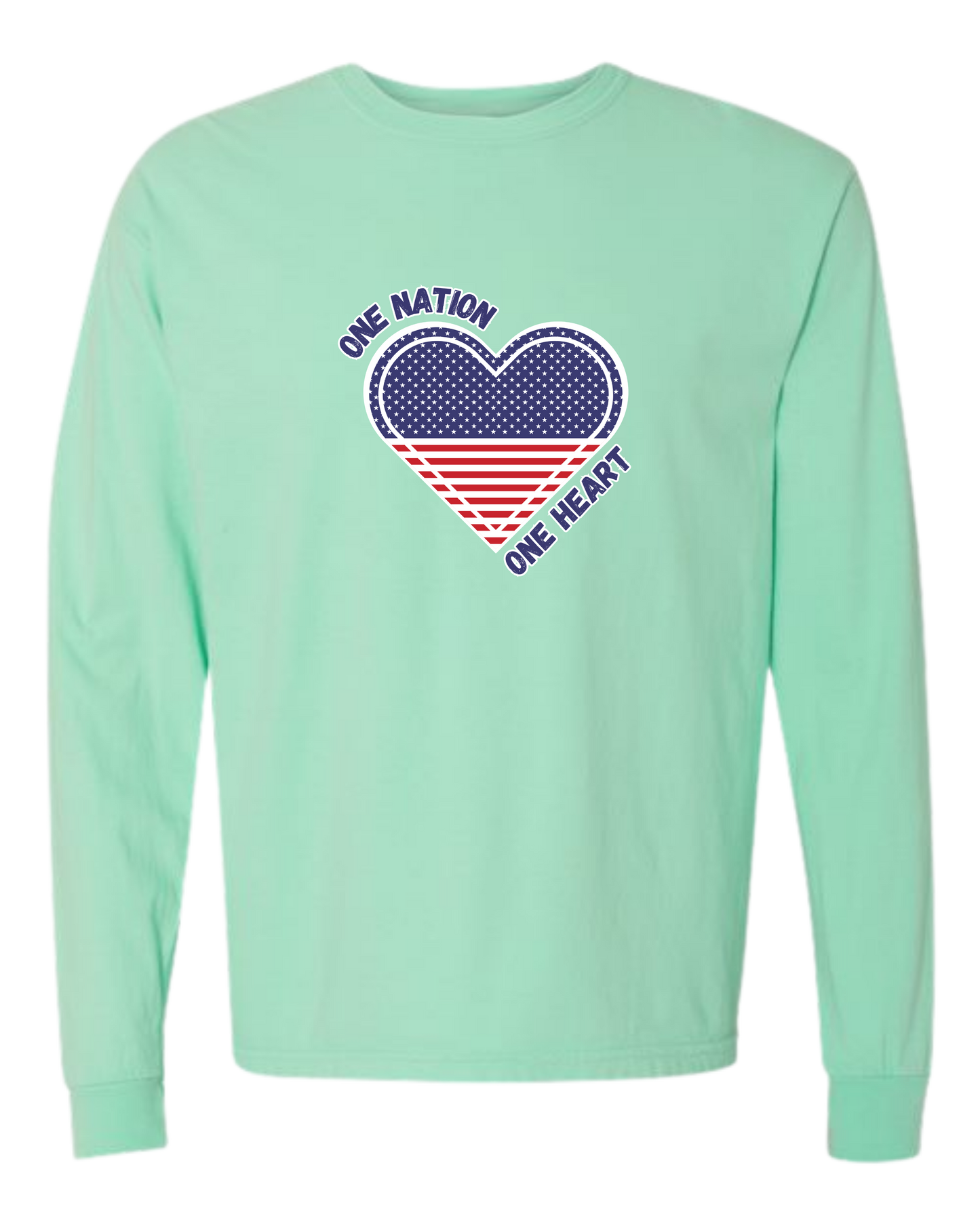 One Nation One Heart - Comfort Colors - Heavyweight Long Sleeve Tee - Blues & Greens
