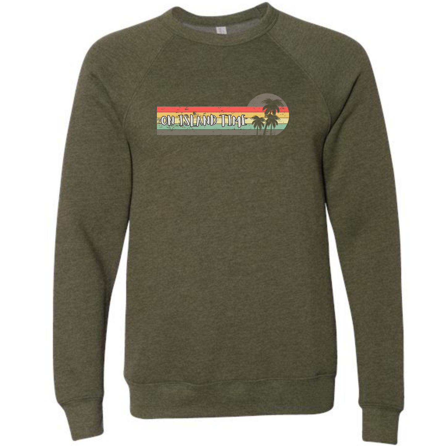 On Island Time - Sponge Fleece Raglan Sweatshirt - Blues, Greens, Purple, and Black