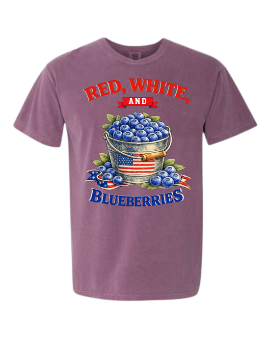 Red, White, And Blueberries - Comfort Colors - Heavyweight Unisex Tee - Pinks & Purples
