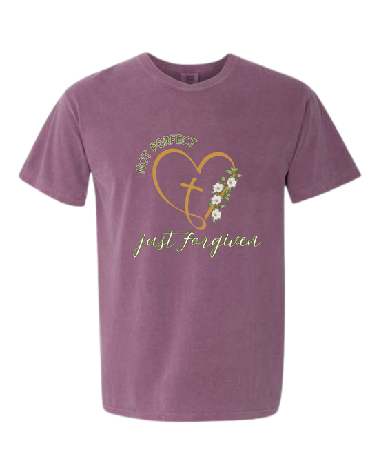 Not Perfect Just Forgiven - Comfort Colors - Heavyweight Unisex Tee - Pinks & Purples